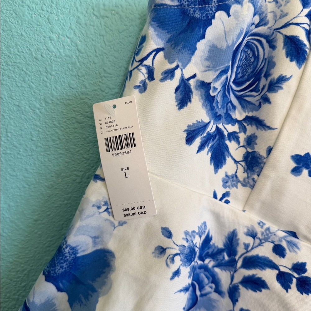 🏷️ NWT - ANTHROPOLOGIE Maeve Blue Floral Square-Neck Peplum Tank Top in Sz LARGE - Picture 6 of 7